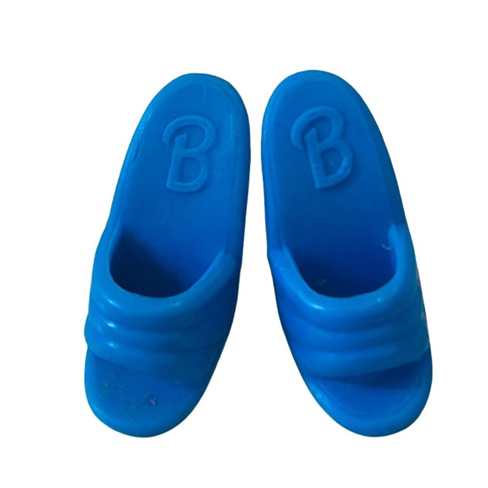 Vintage Barbie Doll Shoes Blue Monogrammed B High Heel Mules 1980s